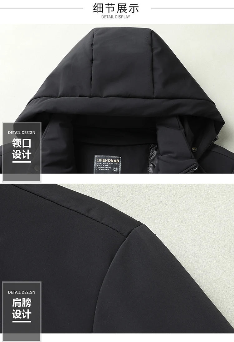 Casual Men's Warm Hooded White Duck Down Jackets 2026 Winter Oversized L-7XL Solid Windproof Puffer Coats Outwear Thicken Parkas
