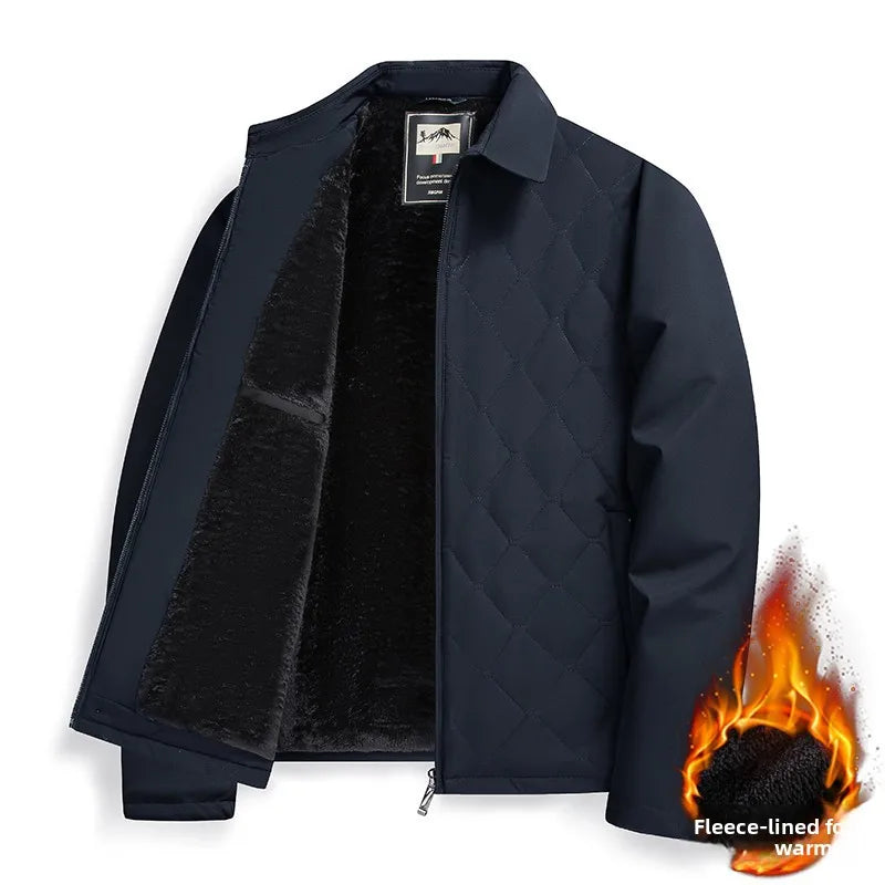 Men's Business Casual Cotton Jacket Thickened Autumn Winter Style Turn-down Collar Warm Outerwear for Middle-aged And Elderly