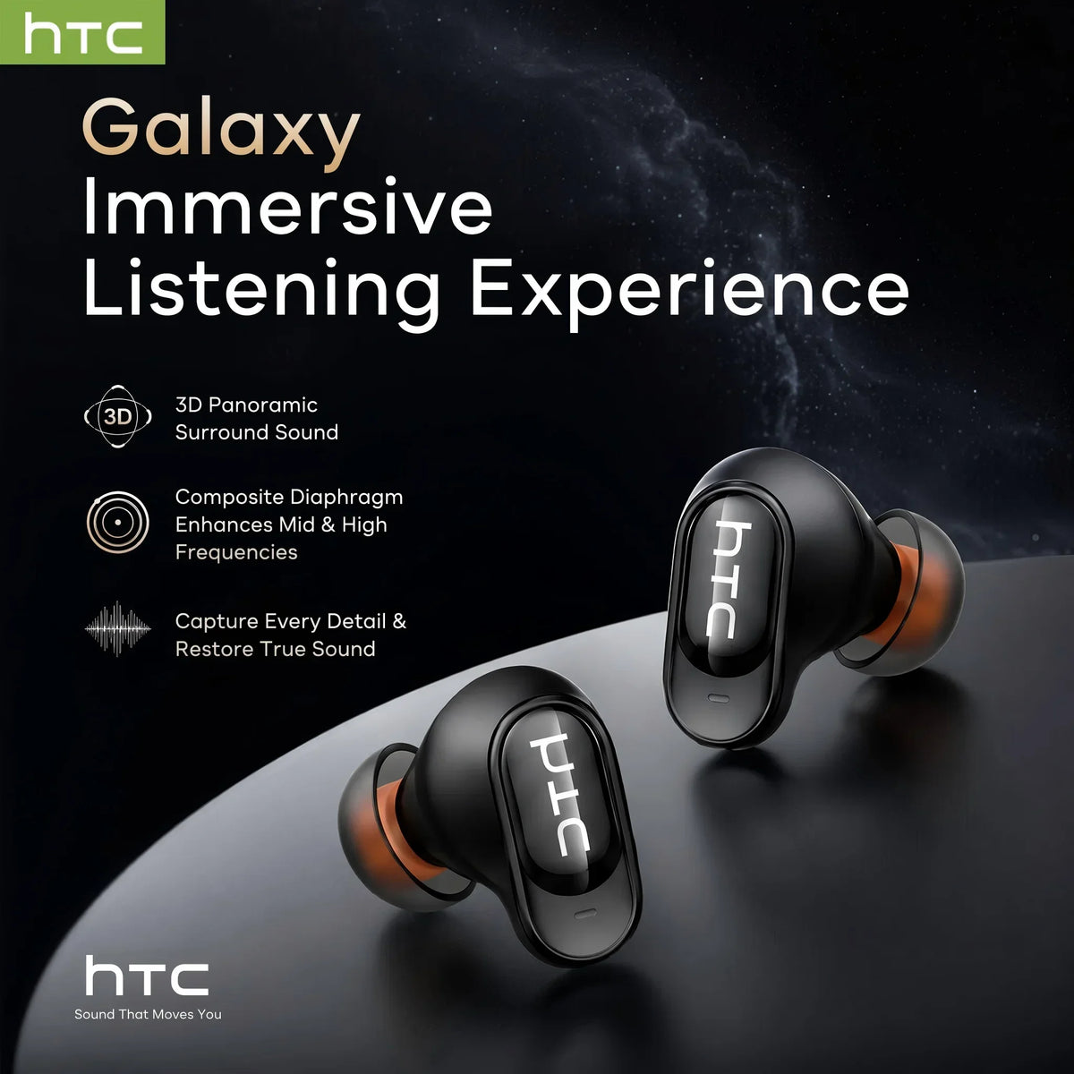 HTC NE79 Bluetooth Earphones AI Translator Earbuds Soft In-Earbuds for Wireless Headphones, Noise Reduction Long Battery