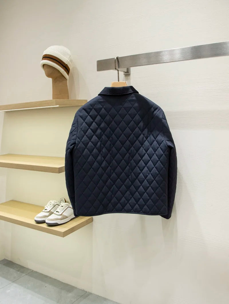 Old money style business casual rhombus, autumn and winter hot velvet cotton wool collar jacket cotton coat