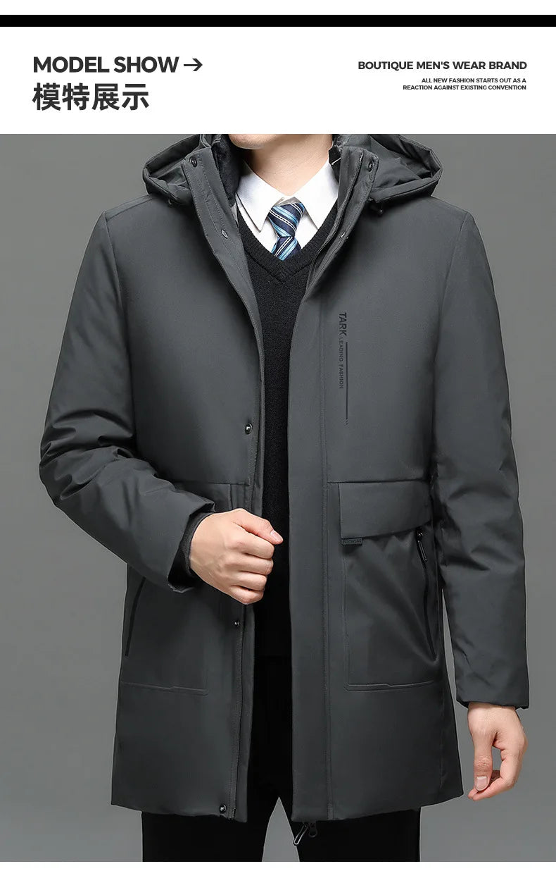 Winter New Fashion Men's Solid Color Casual Trendy Simple Basic Long Sleeve Hooded Quilted Coats Male Detachable Parkas Clothes