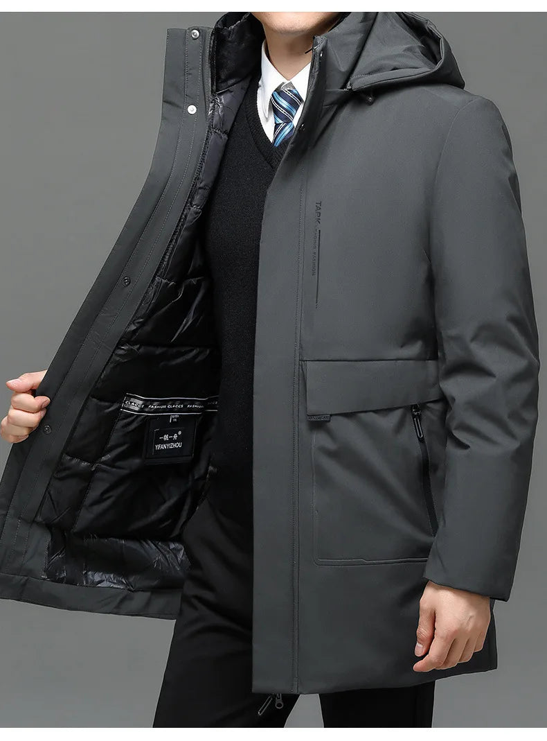 Winter New Fashion Men's Solid Color Casual Trendy Simple Basic Long Sleeve Hooded Quilted Coats Male Detachable Parkas Clothes