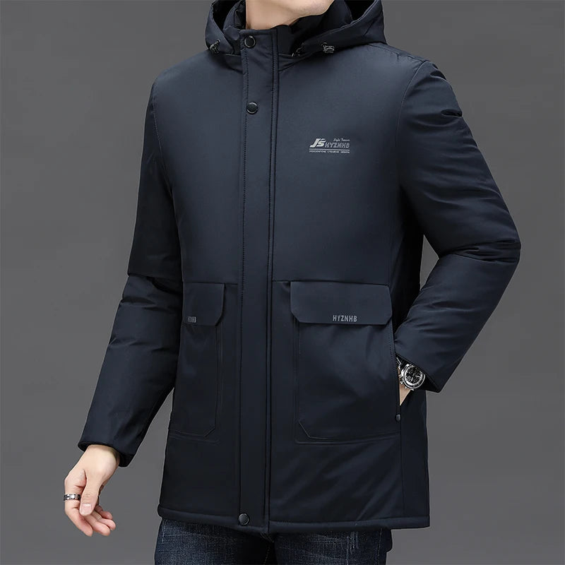 New Brand Designer Casual  Men Jacket Fashion Outwear Parkas Longline Windbreaker Coats Top Quality Winter Thicken Men Clothing
