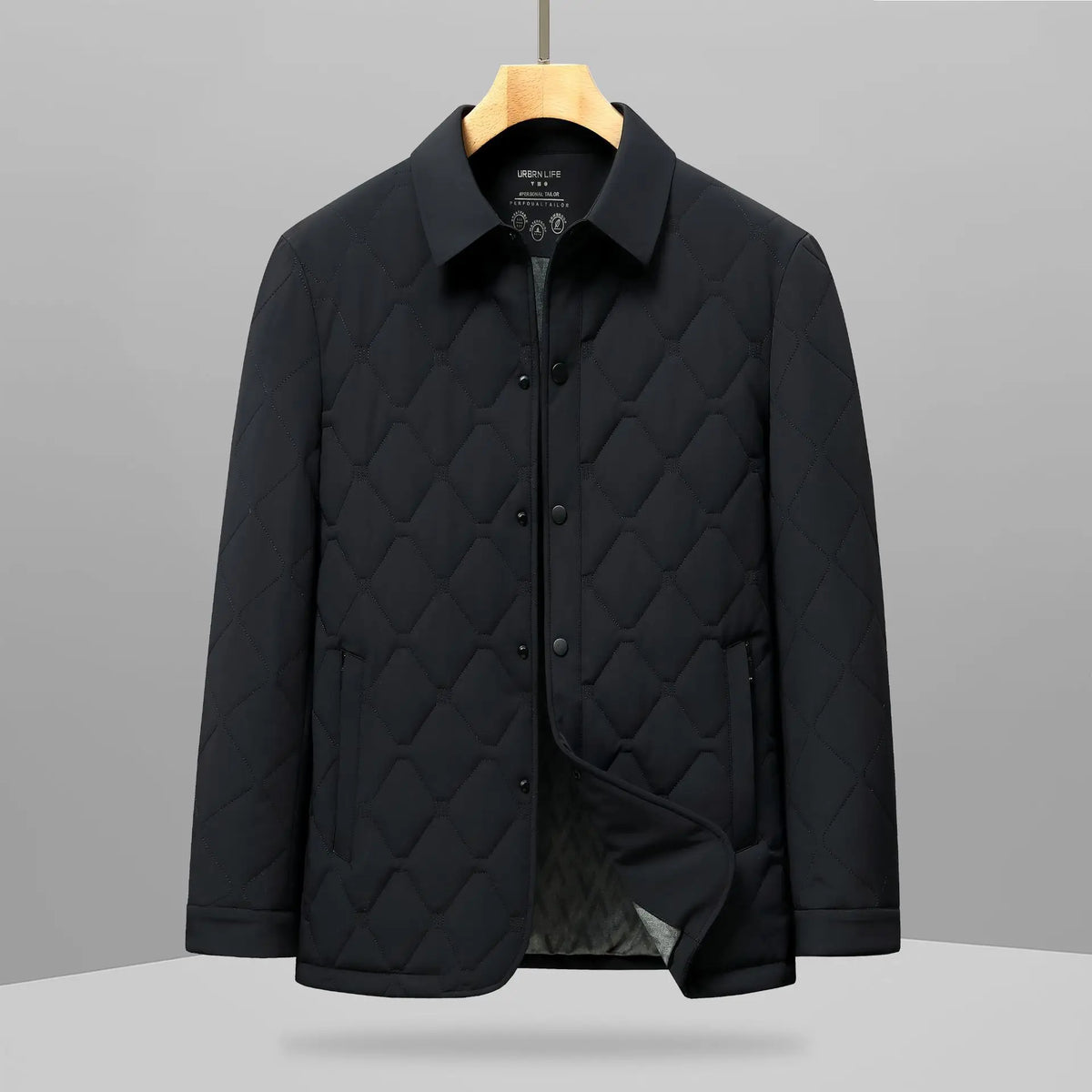 New Arrival Fashion Men's Autumn Winter Lapel Diamond Grid Lightweight Casual Padded Cotton Jacket Business Warm Size M-4XL