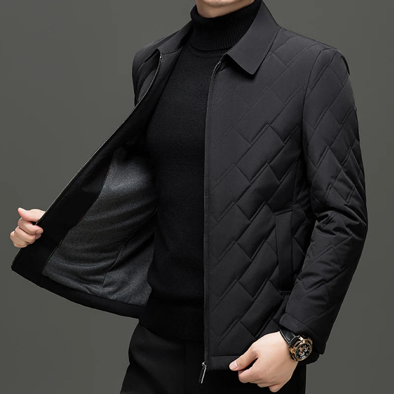 Business Casual Autumn Winter Middle-aged Men's Lightweight Cotton Jacket Turn-down Collar Cotton Coat Casual Jacket Dad's Outfi