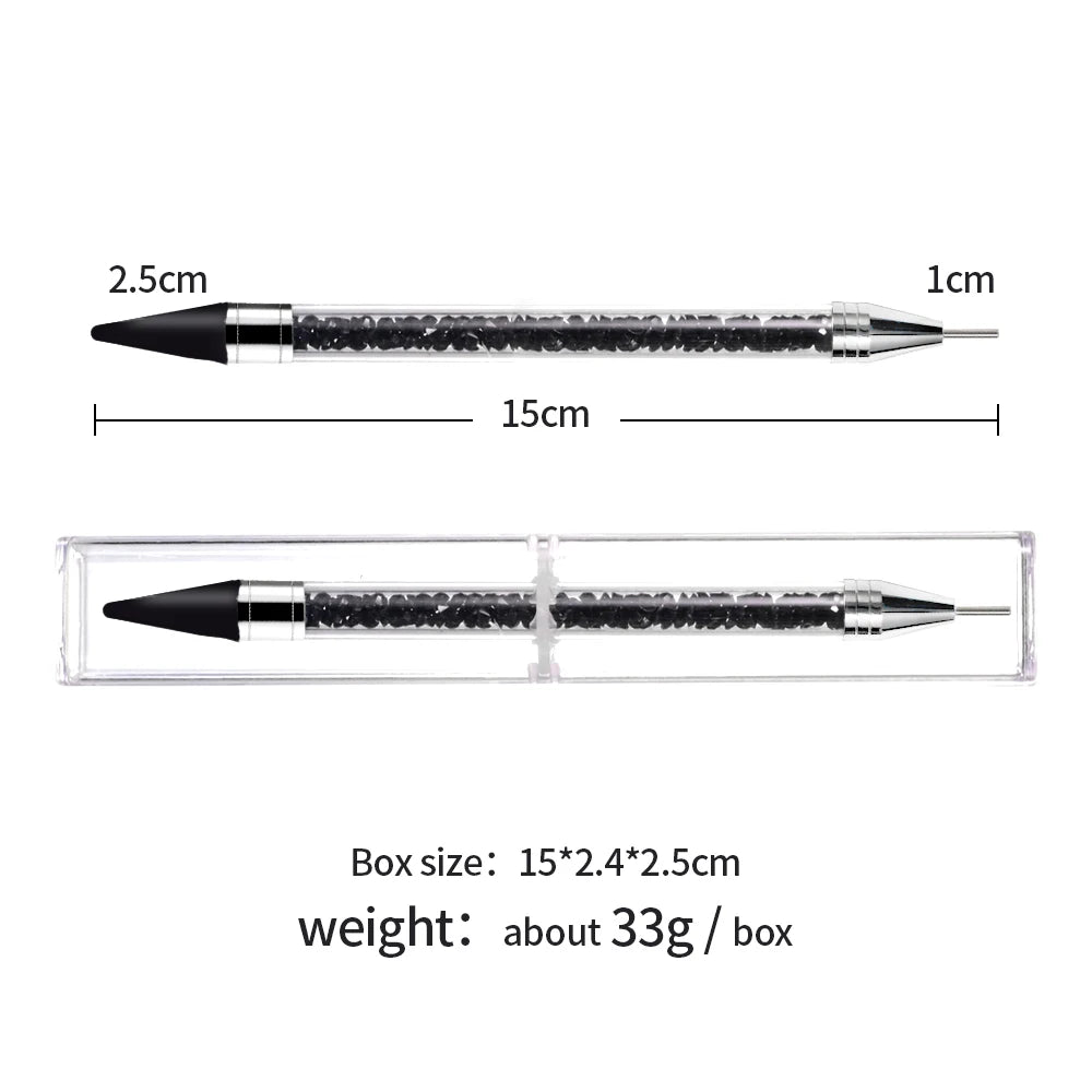 Dual-Ended Rhinestone Picker Pen + Box Nail Art Dotting Point Drill Pen Crystal Handle Gem Jewelry Dot Painting Wax Pencil Tools