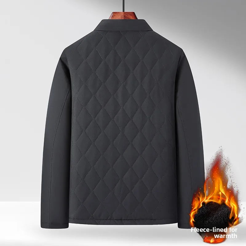 Men's Business Casual Cotton Jacket Thickened Autumn Winter Style Turn-down Collar Warm Outerwear for Middle-aged And Elderly