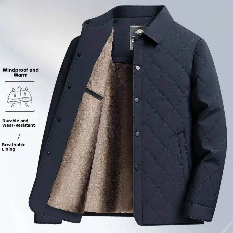 Thickened Flap Collar Duck Dad Winter Clothes Middle-aged And Elderly Cotton Jacket Autumn Winter Style Fleece Lined Warm Coat