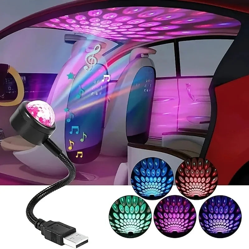 LED lighting and audio party car USB mini disco ball lamp RGB multi-color car atmosphere room decoration lamp magic strobe lamp