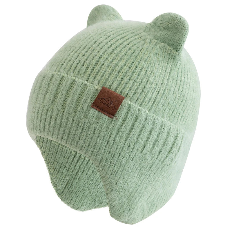 New Women Candy Colors Earflap Beanie Fashion Faux Fur Knitted Hat Lovely With Cat Ear Soft Beanie Hats Female Streetwear Hat