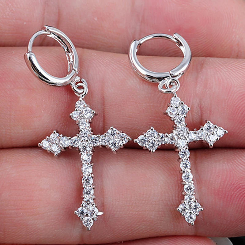 Gothic Punk Style Metal Drop Earrings Black/Silver Color Stars Cross Pendientes Fashion For Women Men Rock Jewelry