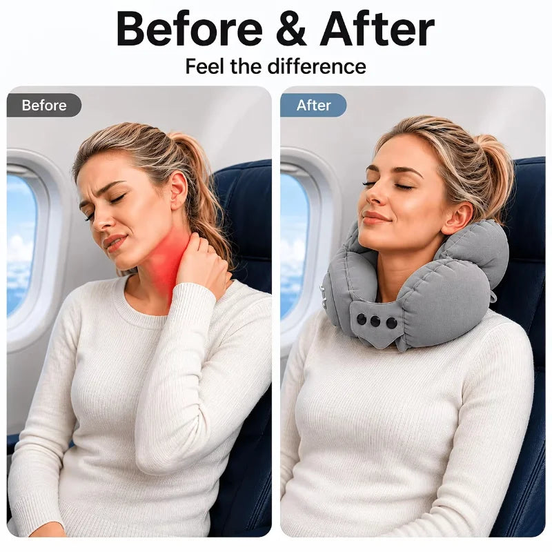 Crown Inflatable U-Shaped Travel Pillow Portable Neck Support Quick Inflation Soft Velvet Ergonomic For Airplane Train Car Nap