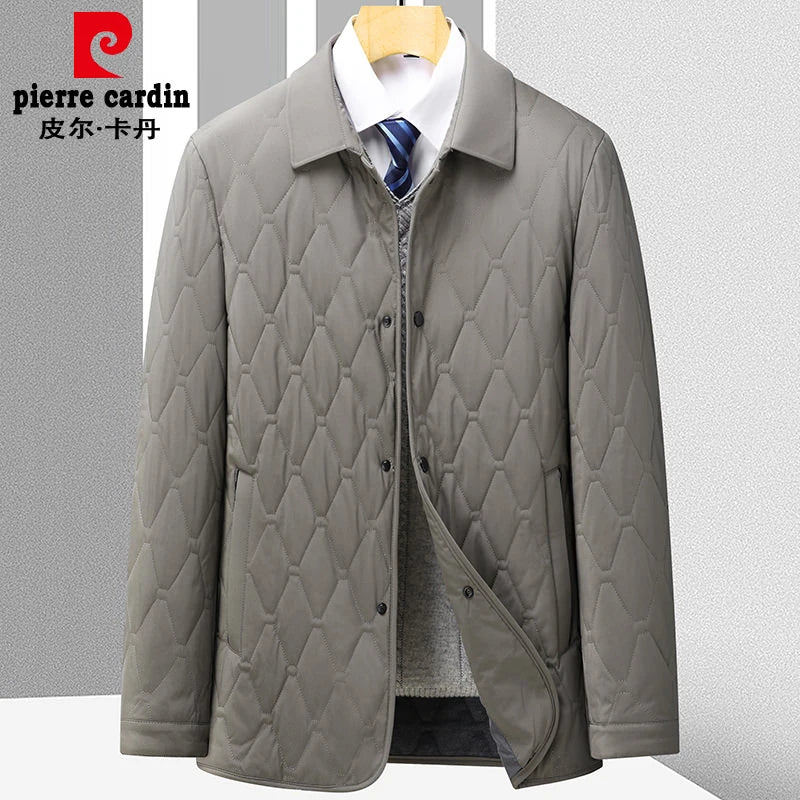 QYLVAWOY 100% Polyester Men's Winter Outerwear Collared Jacket Business Middle-Aged Casual Lightweight Warm Cotton Coat LJ2147