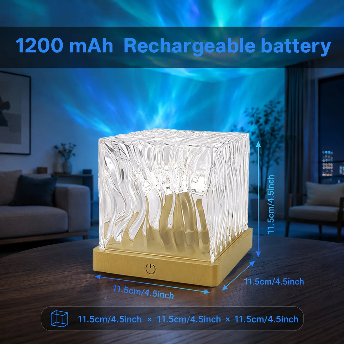 Aurora Water Wave Projector Night Light Touch Remote Control 16 Color 1200mAh Rechargeable Ocean Ripple Bedroom Atmosphere Lamp