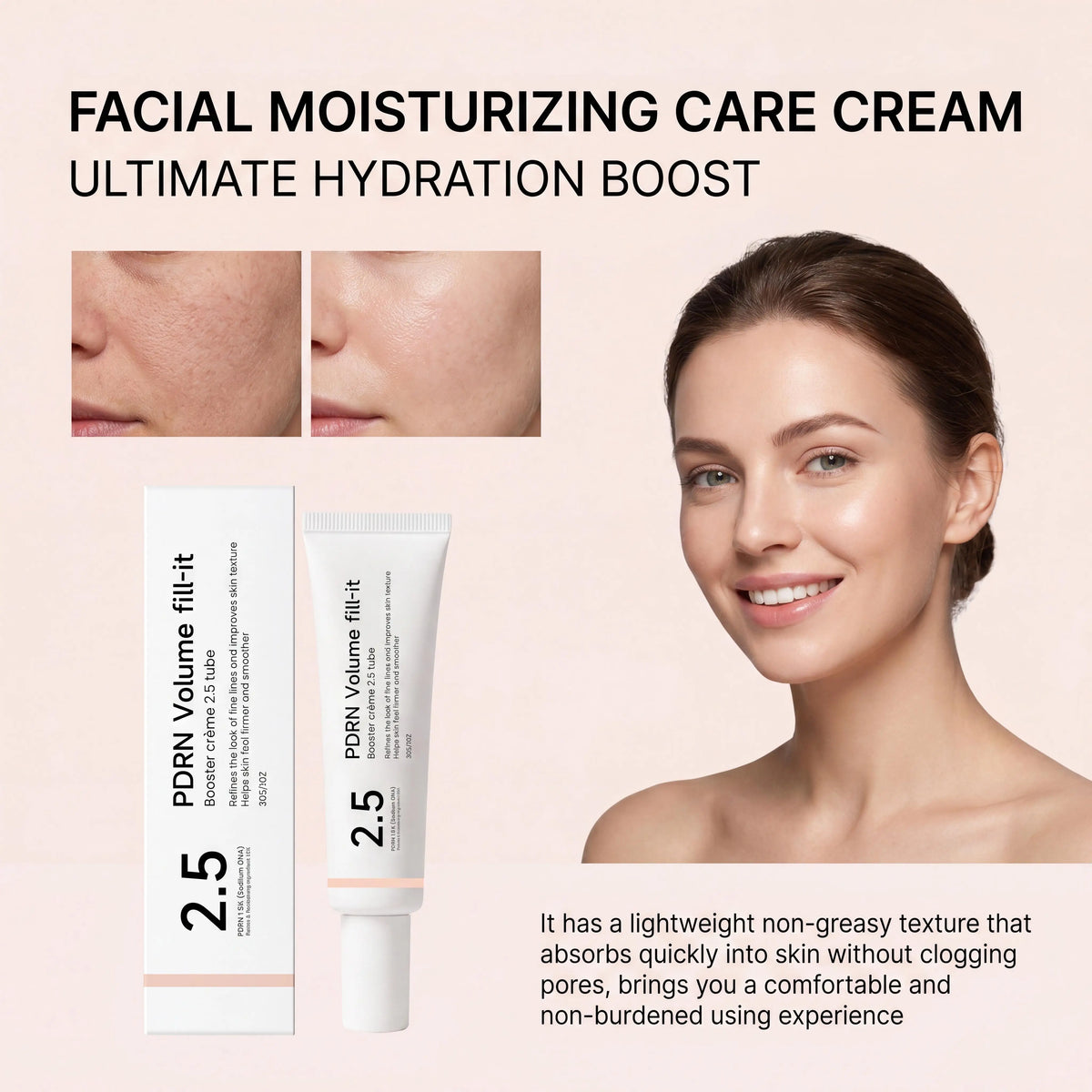 PDRN Volume fill it Booster Cream for Forehead Smile Lines & Skin Wrinkle Anti Aging Firming Facial Volume Cream Daily Skin Care