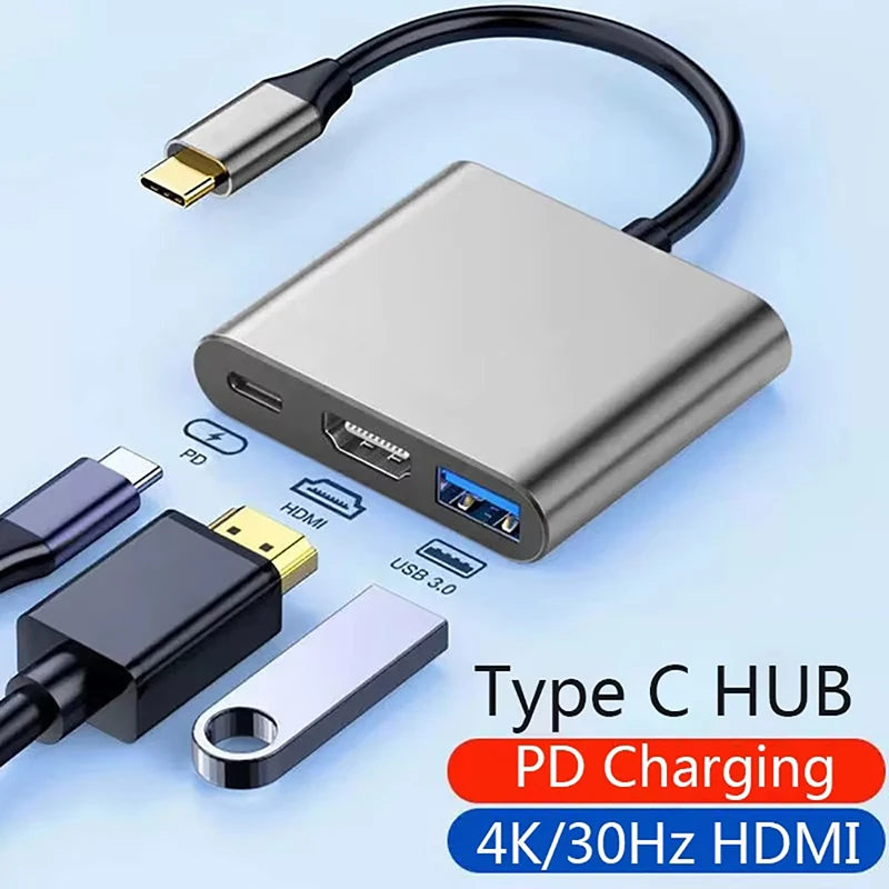 3 in 1 Usb Hub USB C to HDMI-compatible Splitter HUB Type-c to HDMI-compatible USB3.0 Docking Station For Macbook Air Converter