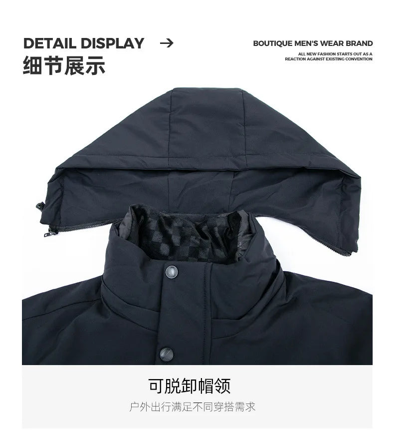 Winter New Fashion Men's Solid Color Casual Trendy Simple Basic Long Sleeve Hooded Quilted Coats Male Detachable Parkas Clothes