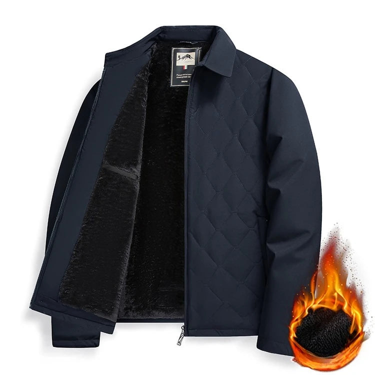 Business Insulated Jacket, Men's 2025 Winter Fleece-Lined Jacket, Warmth, Navy Blue Black