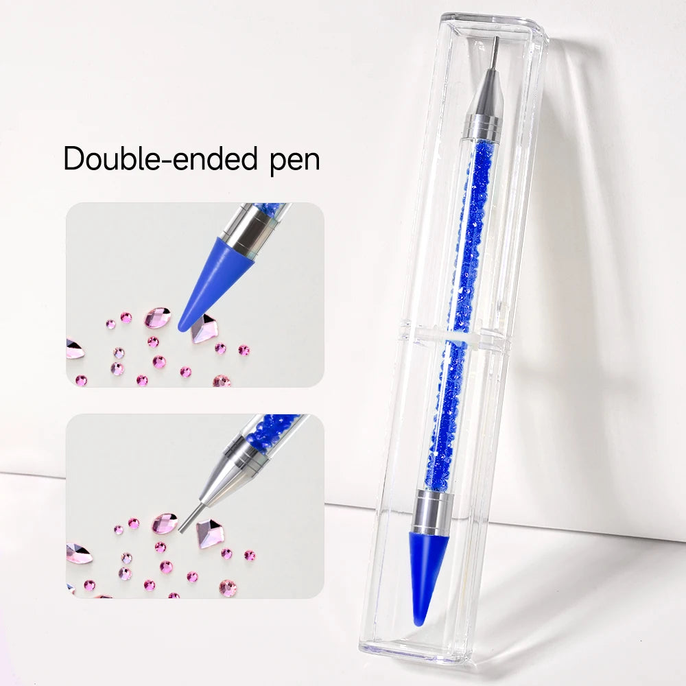 Dual-Ended Rhinestone Picker Pen + Box Nail Art Dotting Point Drill Pen Crystal Handle Gem Jewelry Dot Painting Wax Pencil Tools