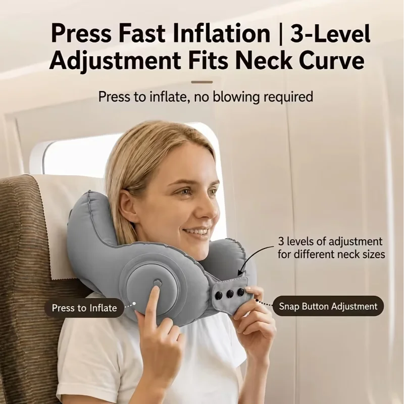 Crown Inflatable U-Shaped Travel Pillow Portable Neck Support Quick Inflation Soft Velvet Ergonomic For Airplane Train Car Nap