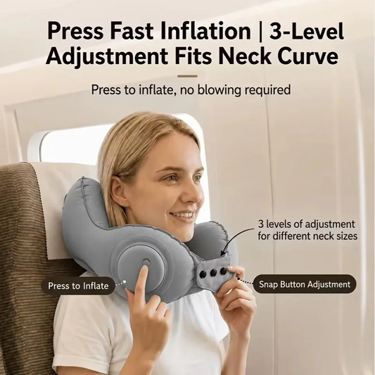 Crown Inflatable U-Shaped Travel Pillow Portable Neck Support Quick Inflation Soft Velvet Ergonomic For Airplane Train Car Nap