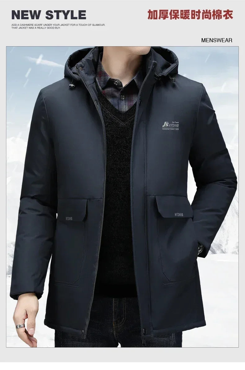 New Brand Designer Casual  Men Jacket Fashion Outwear Parkas Longline Windbreaker Coats Top Quality Winter Thicken Men Clothing