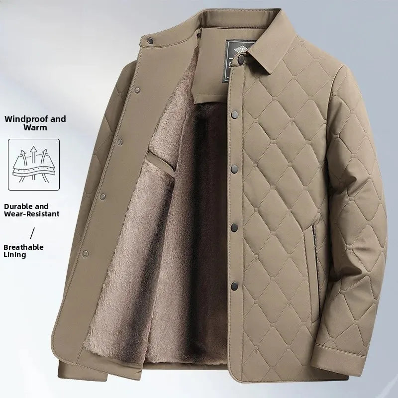 Thickened Flap Collar Duck Dad Winter Clothes Middle-aged And Elderly Cotton Jacket Autumn Winter Style Fleece Lined Warm Coat
