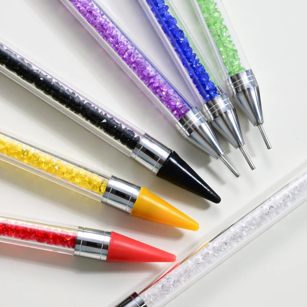 Dual-Ended Rhinestone Picker Pen + Box Nail Art Dotting Point Drill Pen Crystal Handle Gem Jewelry Dot Painting Wax Pencil Tools
