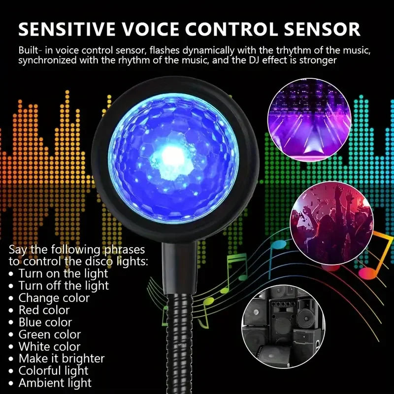 LED lighting and audio party car USB mini disco ball lamp RGB multi-color car atmosphere room decoration lamp magic strobe lamp
