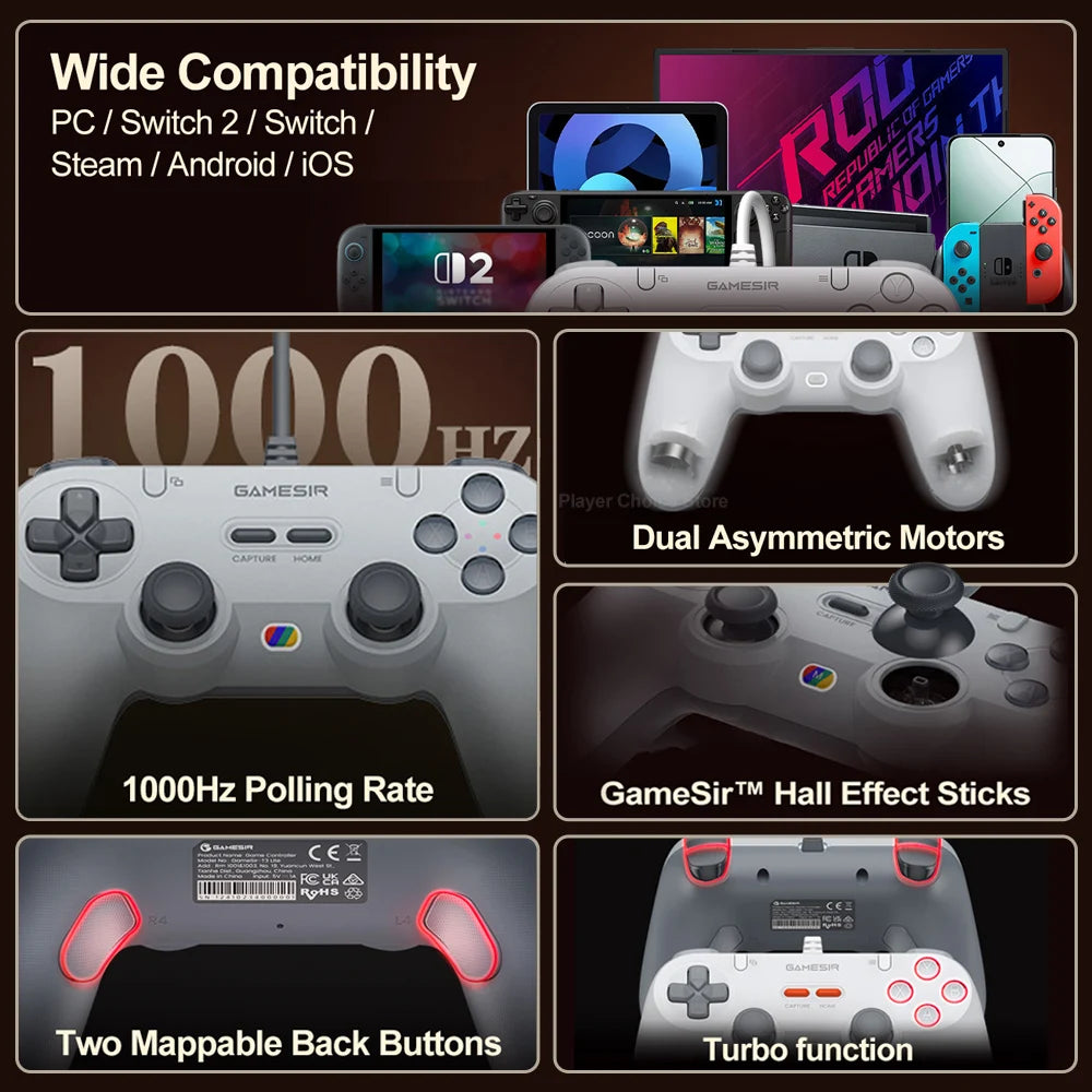 GameSir Retro Gamepads Wired Controller for PC Windows Steam Switch Controle Hall Effect stick 2 Mappable Buttons Tegenaria Lite