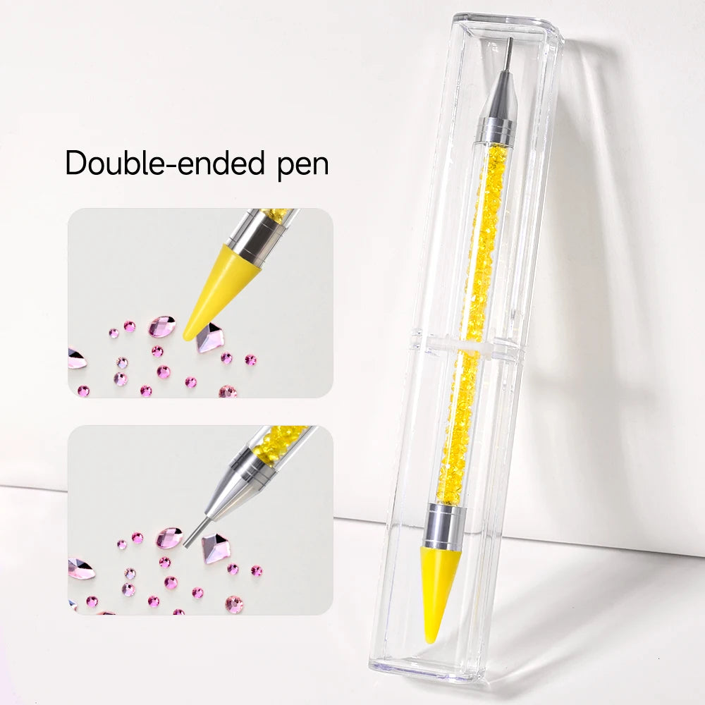 Dual-Ended Rhinestone Picker Pen + Box Nail Art Dotting Point Drill Pen Crystal Handle Gem Jewelry Dot Painting Wax Pencil Tools