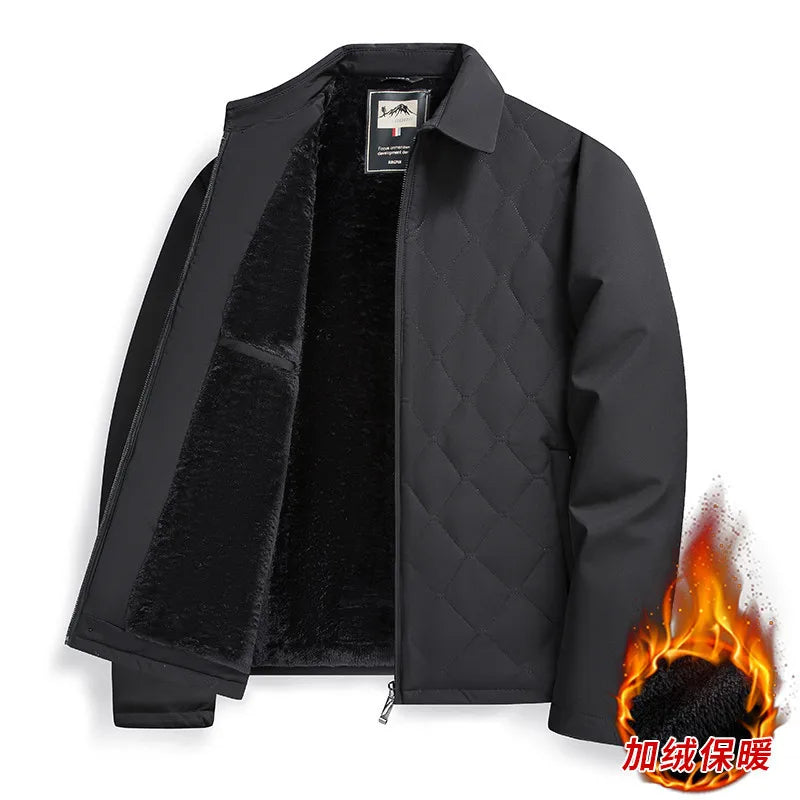 Men's Business Casual Cotton Jacket Thickened Autumn Winter Style Turn-down Collar Warm Outerwear for Middle-aged And Elderly