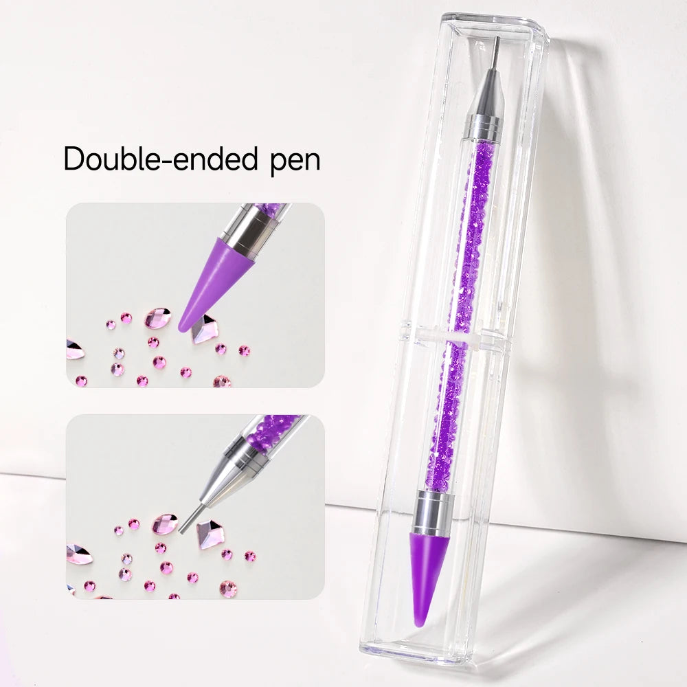 Dual-Ended Rhinestone Picker Pen + Box Nail Art Dotting Point Drill Pen Crystal Handle Gem Jewelry Dot Painting Wax Pencil Tools