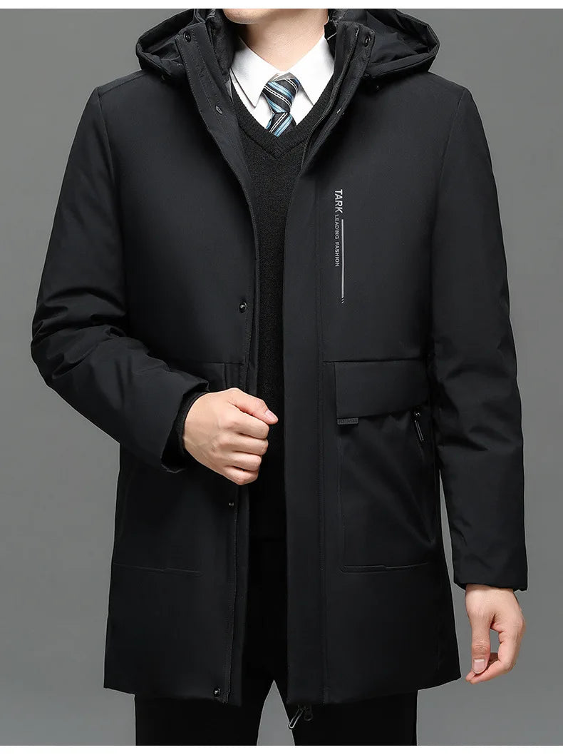 Winter New Fashion Men's Solid Color Casual Trendy Simple Basic Long Sleeve Hooded Quilted Coats Male Detachable Parkas Clothes