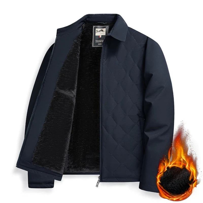 Business Insulated Jacket, Men's 2025 Winter Fleece-Lined Jacket, Warmth, Navy Blue Black