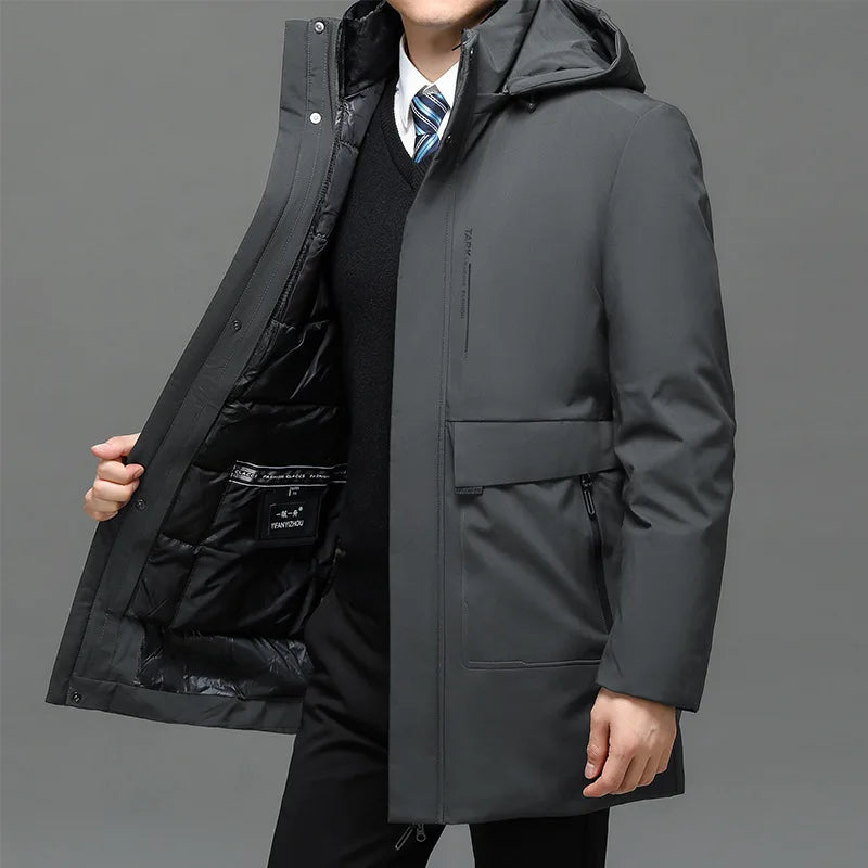 Winter New Fashion Men's Solid Color Casual Trendy Simple Basic Long Sleeve Hooded Quilted Coats Male Detachable Parkas Clothes