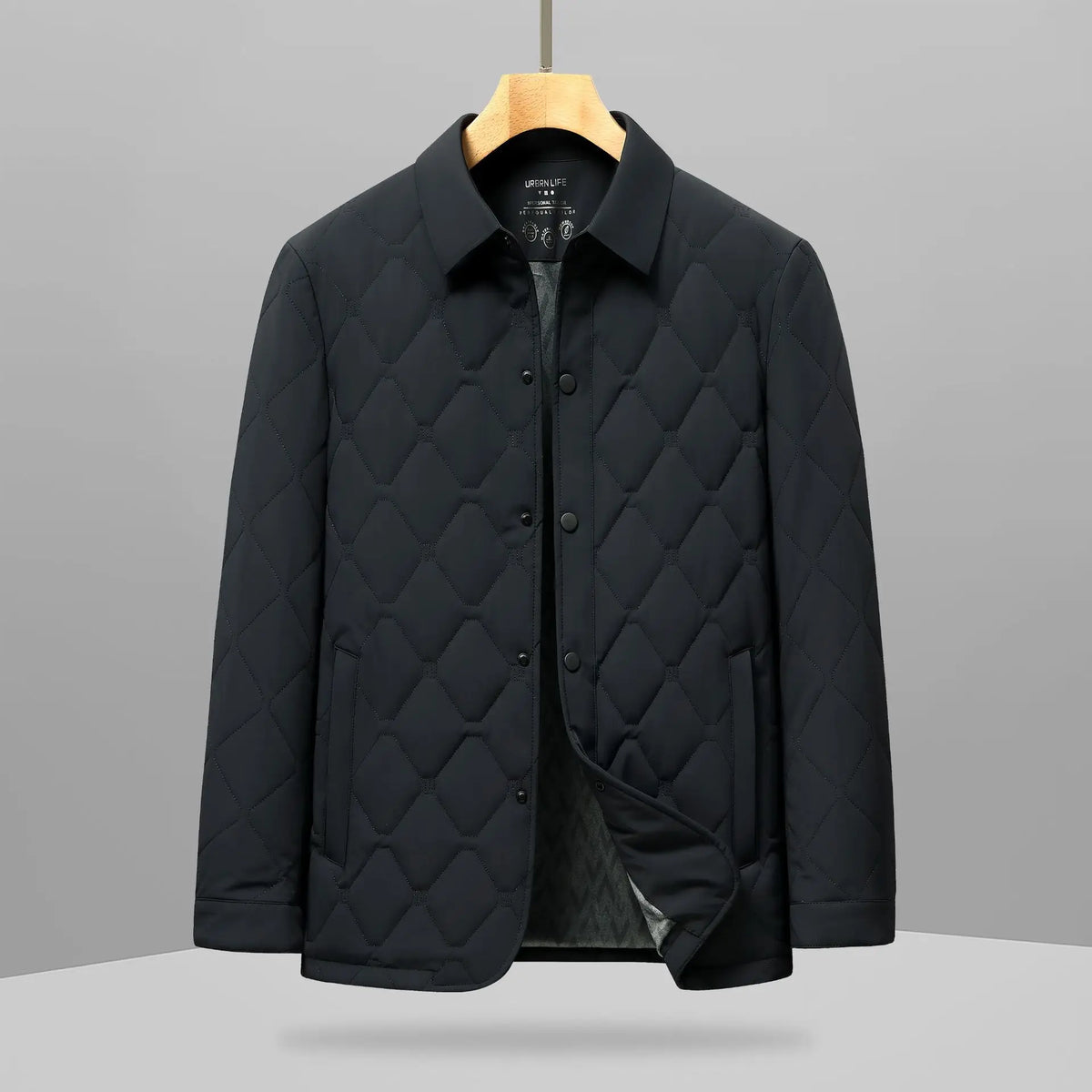 New Arrival Fashion Men's Autumn Winter Lapel Diamond Grid Lightweight Casual Padded Cotton Jacket Business Warm Size M-4XL