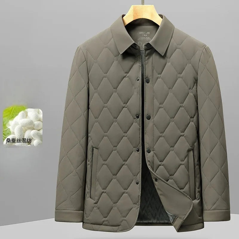 New Arrival Fashion Men's Autumn Winter Lapel Diamond Grid Lightweight Casual Padded Cotton Jacket Business Warm Size M-4XL