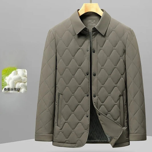 New Arrival Fashion Men's Autumn Winter Lapel Diamond Grid Lightweight Casual Padded Cotton Jacket Business Warm Size M-4XL
