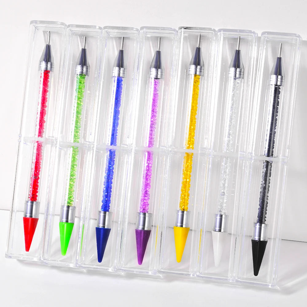 Dual-Ended Rhinestone Picker Pen + Box Nail Art Dotting Point Drill Pen Crystal Handle Gem Jewelry Dot Painting Wax Pencil Tools