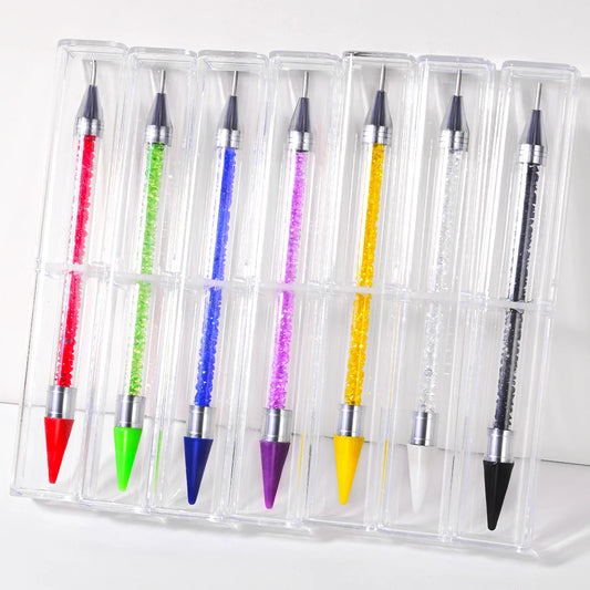 Dual-Ended Rhinestone Picker Pen + Box Nail Art Dotting Point Drill Pen Crystal Handle Gem Jewelry Dot Painting Wax Pencil Tools