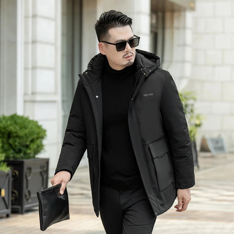 Casual Men's Warm Hooded White Duck Down Jackets 2026 Winter Oversized L-7XL Solid Windproof Puffer Coats Outwear Thicken Parkas