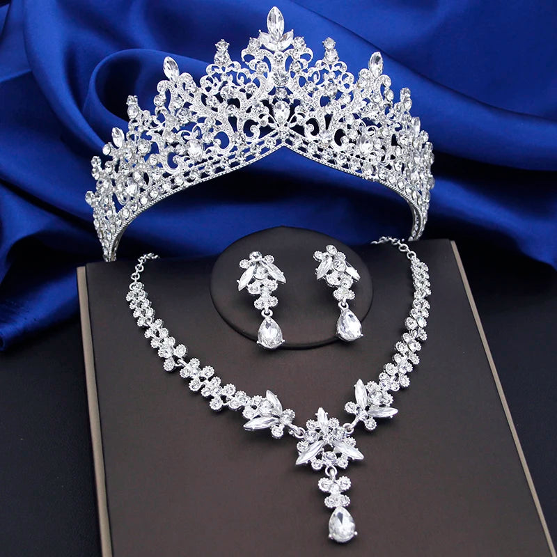 Purple Crystal Bridal Jewelry Sets Women Tiaras Bride Necklace Earrings for Wedding Crown Jewelry Set Prom