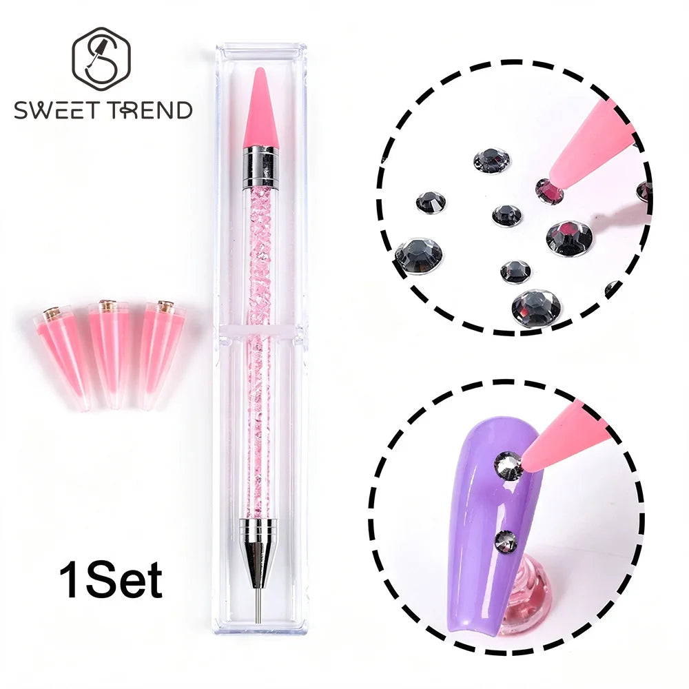 SWEET TREND-1 Set Rhinestone Picker Dotting Pen Wax Dotting Pens Diamond Rhinestones Dotting Nail Art Gem Pick Up Manicure Tool
