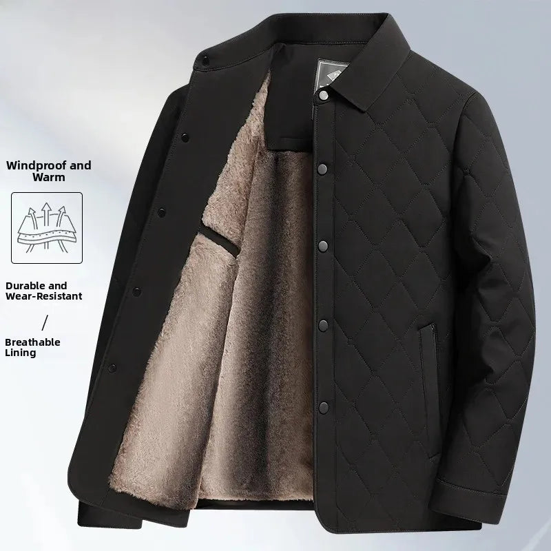 Thickened Flap Collar Duck Dad Winter Clothes Middle-aged And Elderly Cotton Jacket Autumn Winter Style Fleece Lined Warm Coat