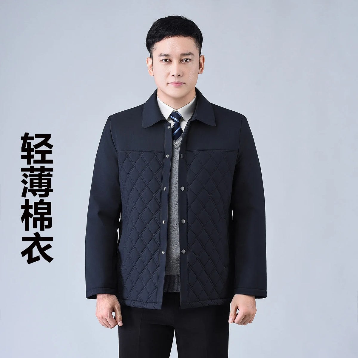 Thickened Cotton Jacket Winter Coat for Middle-Aged And Elderly Men Grandpa Style Stand Collar Thickened Polyester Fiber Coat