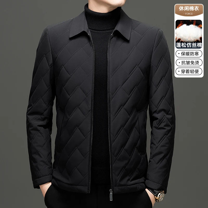 Business Casual Autumn Winter Middle-aged Men's Lightweight Cotton Jacket Turn-down Collar Cotton Coat Casual Jacket Dad's Outfi