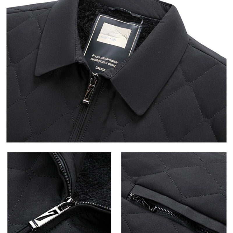 Business Insulated Jacket, Men's 2025 Winter Fleece-Lined Jacket, Warmth, Navy Blue Black