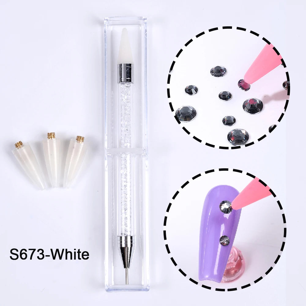 SWEET TREND-1 Set Rhinestone Picker Dotting Pen Wax Dotting Pens Diamond Rhinestones Dotting Nail Art Gem Pick Up Manicure Tool