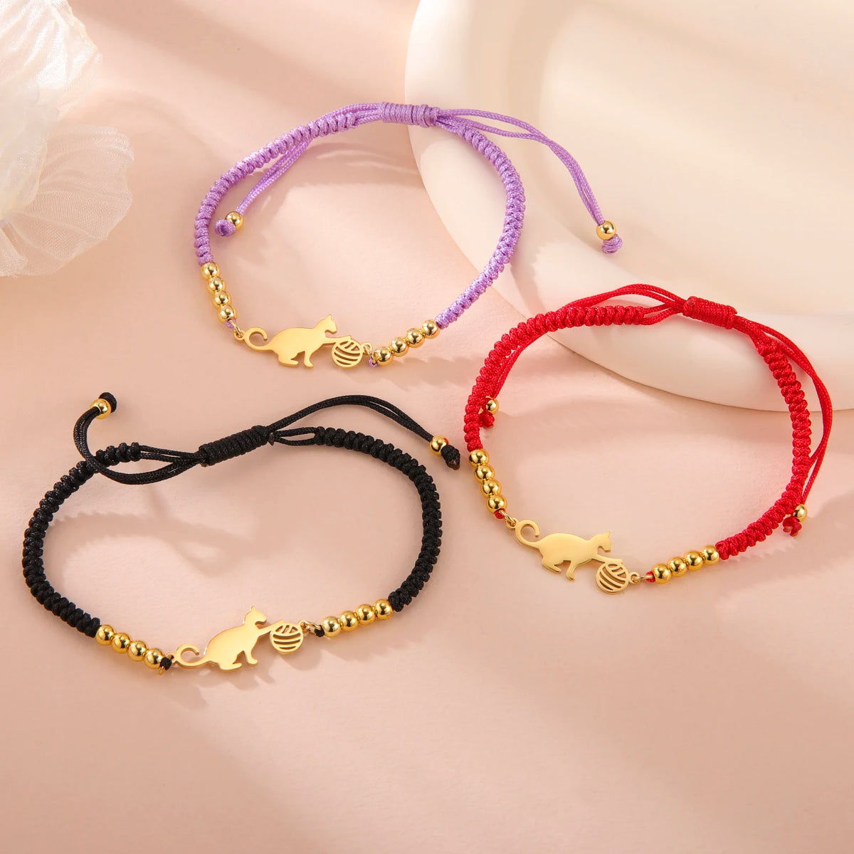 LIKGREAT Cat Pendant Bracelet for Women Men Animal Cat Dog Bear Paw Charm Adjustable Rope Chain Jewelry Party Gift Wholesale